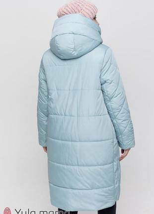 Зимнее теплое пальто для беременных из плащевки с боковыми расширителями4 фото