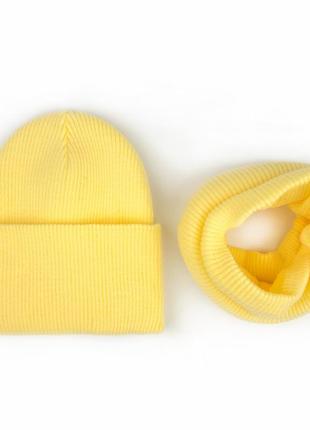 Теплый зимний комплект рубчик шапка и хомут, набор шапочка и хомут на зиму