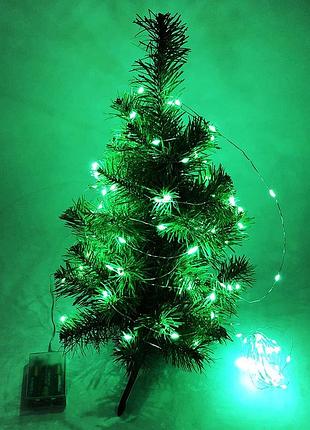 Гірлянда світлодіодна роса на батарейках зелена, провід прозорий, 5м