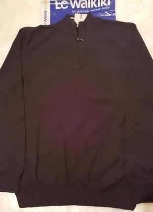 Чоловічий светр чорний lc waikiki з блискавкою на грудях, коміром стійкою