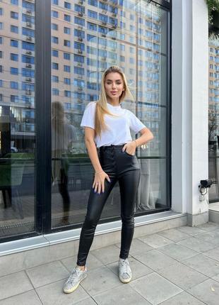 Кожаные брюки, эко кожа на велюре, утепленные турция5 фото