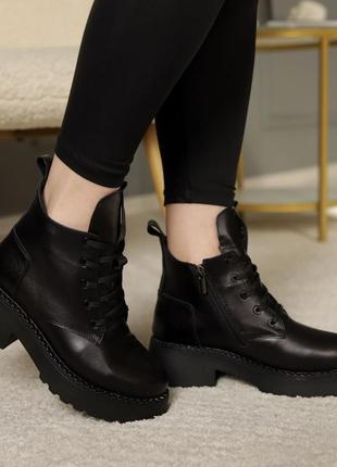 Теплые женские ботинки на зиму,берцы,берцы кожаные черные зимние (зима 2022-2023) для женщин,стильные,удобные,комфортные2 фото