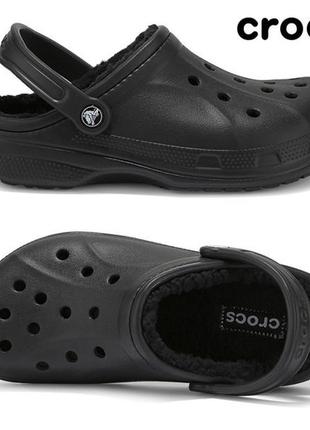 Крокс рален черные с мехом crocs ralen lined clog black2 фото