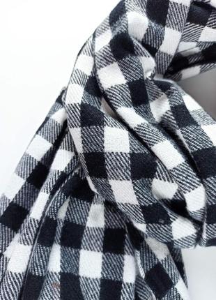 Теплий вовняний шерстяний кашеміровий шарф палантин в чорно-білу клітинку новий якісний2 фото