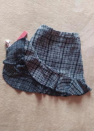 Стильная трендовая качественная юбка под твид с воланом высокая талия1 фото