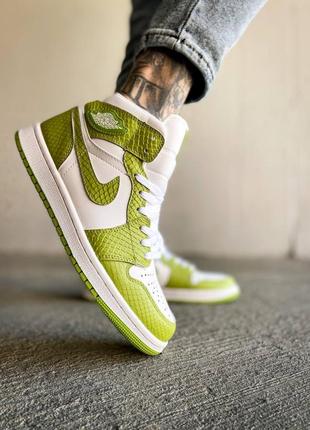 Женские высокие кожаные кроссовки nike air jordan 1 mid "green python"#найк8 фото