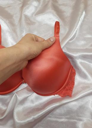 Идеальный кораловый красный яркий однотонный гладкий кружевной секси сексуальный бюстгальтер лифчик с паролоновыми чашками и пушапом чашка с д3 фото