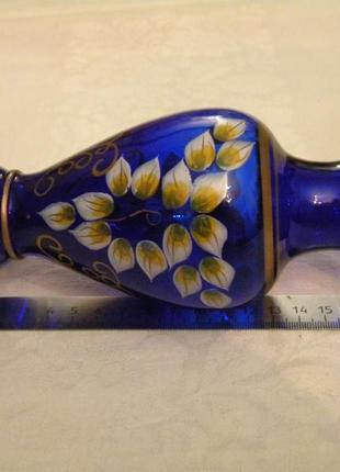 Красивая старинная ваза кобальт лепка позолота роспись богемское стекло чехословакия7 фото