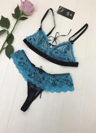 Lou turquoise demoniq комплект білизни мереживо бюстгальтер і стрінги3 фото