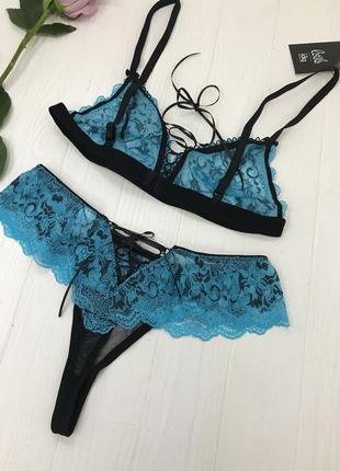 Lou turquoise demoniq комплект білизни мереживо бюстгальтер і стрінги2 фото