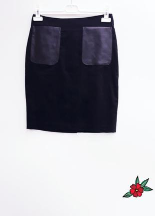Красивая юбка карандаш с кожаными карманами1 фото