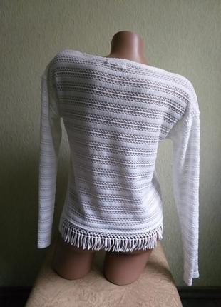 Лонгслив. тонкий свитер с бахромой. кроп топ. пуловер. белый. кружево.5 фото