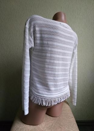 Лонгслив. тонкий свитер с бахромой. кроп топ. пуловер. белый. кружево.4 фото