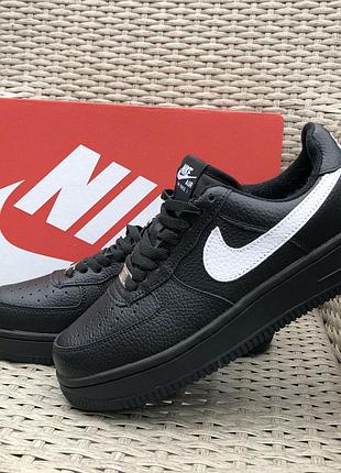 Чоловічі кросівки nike air force чорні з білим зима ❄️ хутро / smb