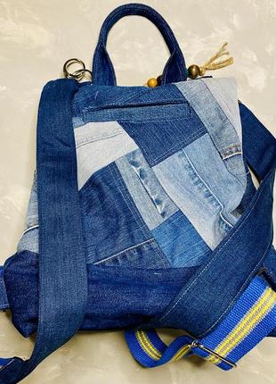 Рюкзак-сумка у формі об’ємної трапеції у синій гаммі2 фото