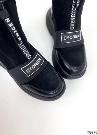 Жіночі черевики чорні ботинки чёрные спортивные эко замш на высокой подошве трендовые4 фото