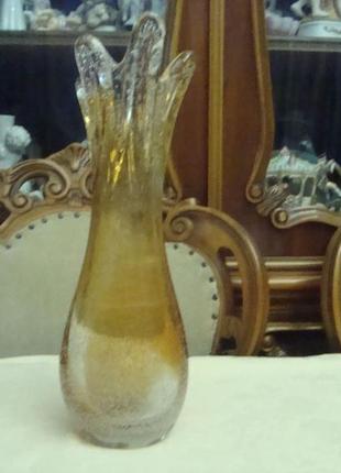 Красивая ваза кракле цветное богемское стекло чехословакия2 фото