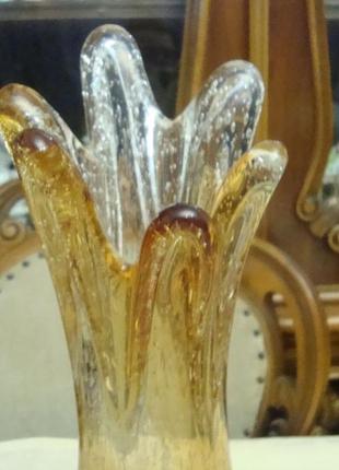 Красивая ваза кракле цветное богемское стекло чехословакия3 фото