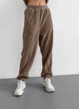 Флісові джогери з декоративними швами, кавові джогеры штаны спортивные брюки