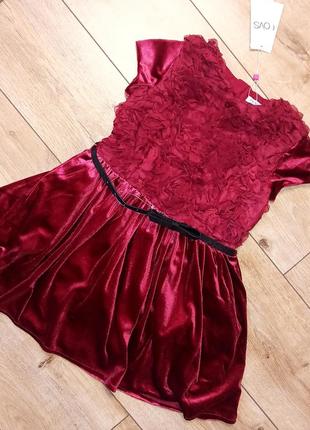 Пишне плаття з об'ємними квітами для дівчинки ovs 7/8 років 128 см марсала