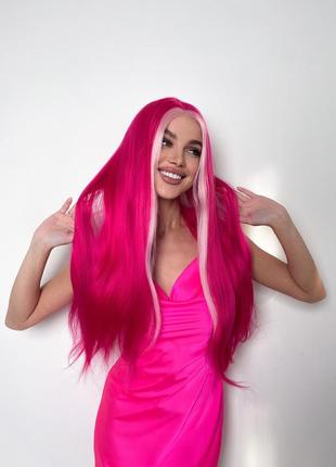 Перука малінова з прядками, система заміщення волосся hair kitto