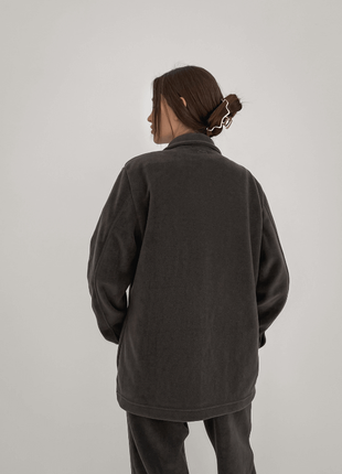 Флісова кофта-піджак, графітова рубашка плюшевая худи свитшот с карманами трендовая длиная4 фото