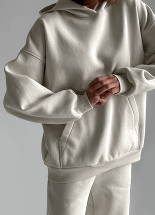 Худі зимовий оверсайз, світло-бежевий худи толстовка мягкая плюшевая оверсайз трендовая молочная светлая