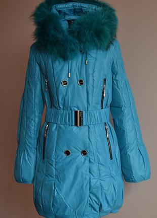 Акция! зимняя куртка пуховик полупальто shenowa размер xl, с мехом енота