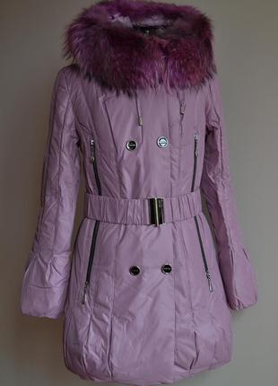 Акция! зимняя куртка пуховик полупальто shenowa размер xl, с мехом енота1 фото
