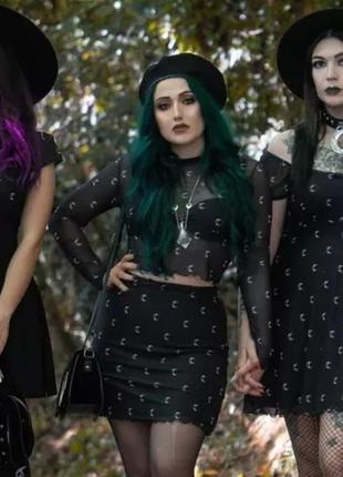 Готическая ведьмская виванская юбка в маленьких разгладках луны killstar