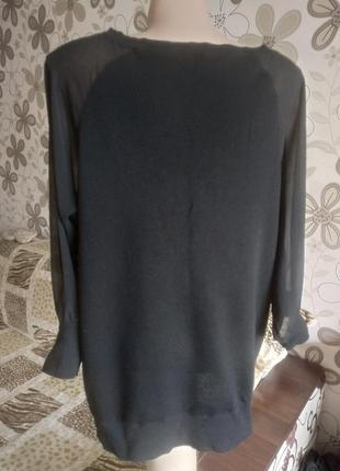 Эффектная черная блуза кофта джемпер со вставками шифона2 фото