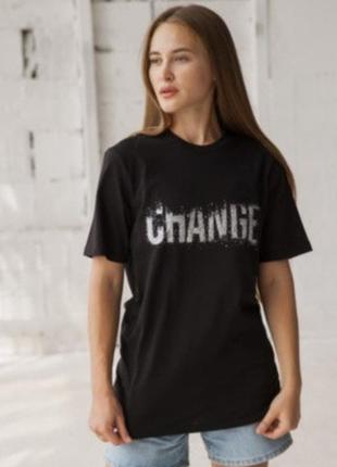 Женская стильная однотонная футболка gbi change s черный(12953)