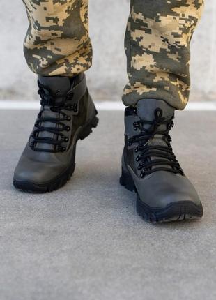 Кожаные ботинки на меху в стиле милитари2 фото