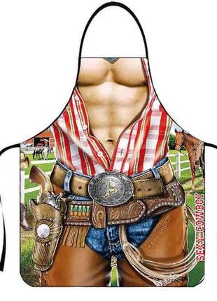 Фартук с приколом ковбой - размер 73*57см, полиэстер, ткань плотная