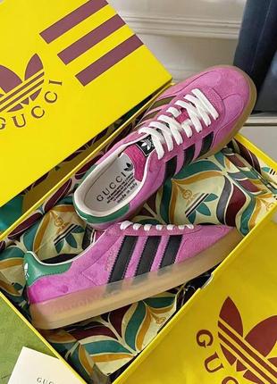 Кроссовки gucci x adidas gazelle розовые женские3 фото