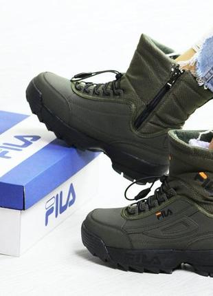 Жіночі кросівки fila темно зелені зима ❄️ хутро / smb2 фото