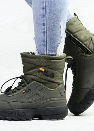 Жіночі кросівки fila темно зелені зима ❄️ хутро / smb3 фото