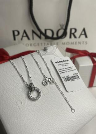 Серебряное колье пандора 399487c01 ожерелье кулон цепочка два круга с камнями серебро проба 925 новое с биркой pandora2 фото