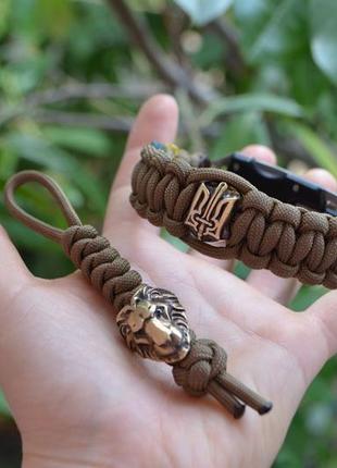 Браслет с гербом украины с ножом плетения кобра с флагами украины из паракорда +...