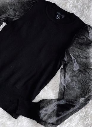 Чёрная блуза-реглан new look с объёмными рукавами из органзы6 фото