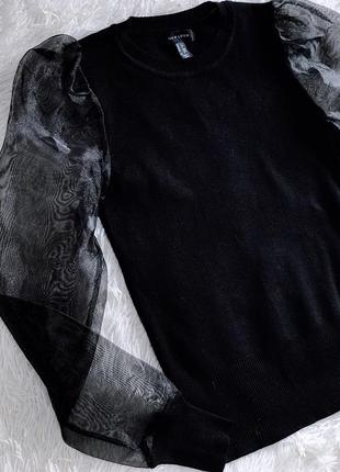 Чёрная блуза-реглан new look с объёмными рукавами из органзы2 фото