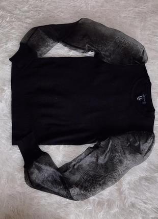 Чёрная блуза-реглан new look с объёмными рукавами из органзы5 фото