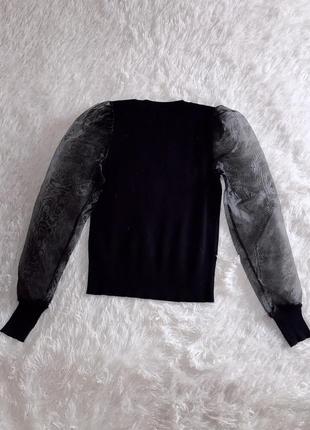 Чёрная блуза-реглан new look с объёмными рукавами из органзы7 фото