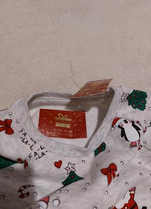Новорічний, різдвяний світшот, худі, primark, zara, next, h&m на 1 рік, кофта в новорічний принт 9-12, зимовий, на флісі
