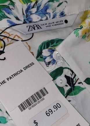 Zara хлопковое цветочное платье волан вафельная резинка цветы6 фото