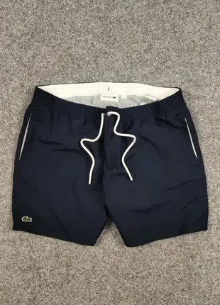 Преміальні чоловічі шорти темно синього кольору з логотипом lacoste shorts blue logo casual