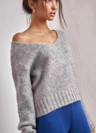 Зимний женский полушерстяной серый свитер и шарф большого размера2 фото