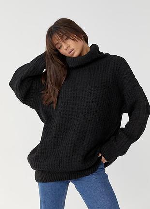 Свитер фактурной вязки из ворсистой пряжи parkkaron - черный цвет, l (есть размеры)
