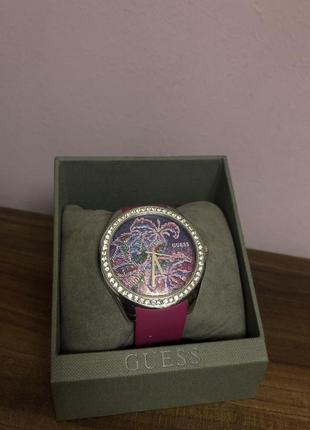Стильний годинник guess рожевий ремінець / каміння сваровські