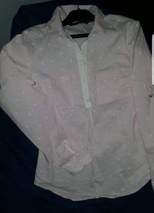 Рубашка zara нежно розовая в полоску рубаха блуза zara